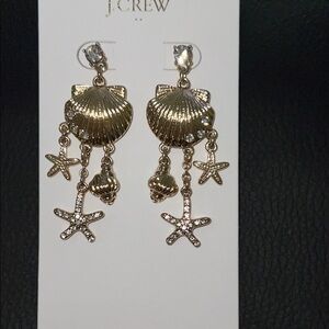 J. Crew Gold Shell and Starfish Earrings. Brand New